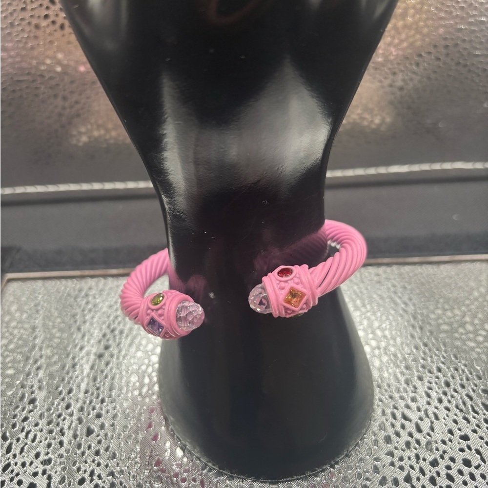 Pink Beaded Bangle With Genuine Stones